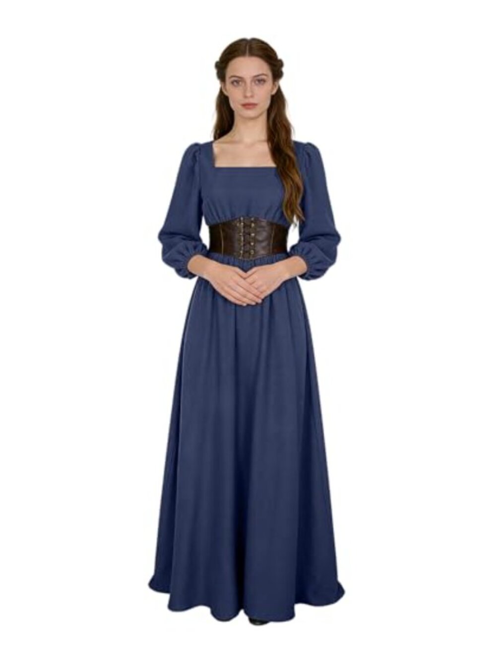 Victorian Renaissance Dress Square Neck Split Bell Sleeve Medieval Costume